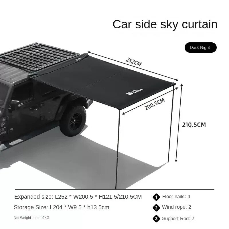 Mobi Garden Car Side Tent Canopy Awning Outdoor Portable Vinyl Anti UV Protection Rainproof Sunshade Camping Travel Beach Picnic Heavy Duty Original MobiGarden