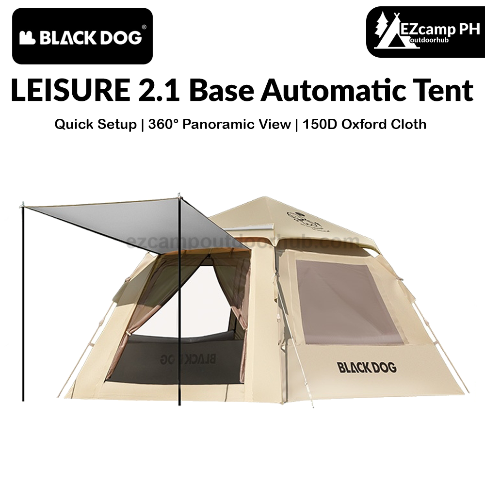 Blackdog LEISURE 2.1 Base Automatic Tent Portable Foldable 2-4 Persons Quick Open Picnic Tent 2 Door Window Design Waterproof Camping Sunshade Silver Coated
