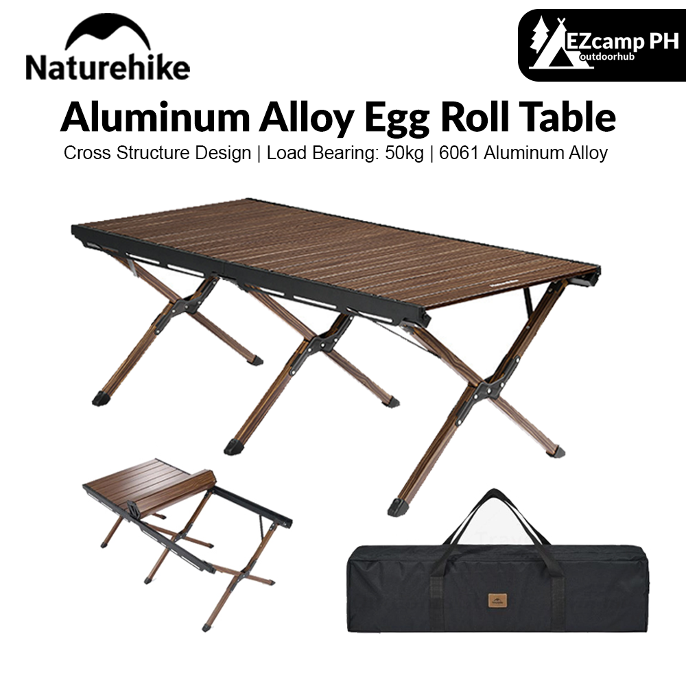 Naturehike Aluminum Alloy Egg Roll Table Ultralight Large 125cm With Hanging Rack For Utensils Foldable Desk Wood Wooden Texture Painted Hang