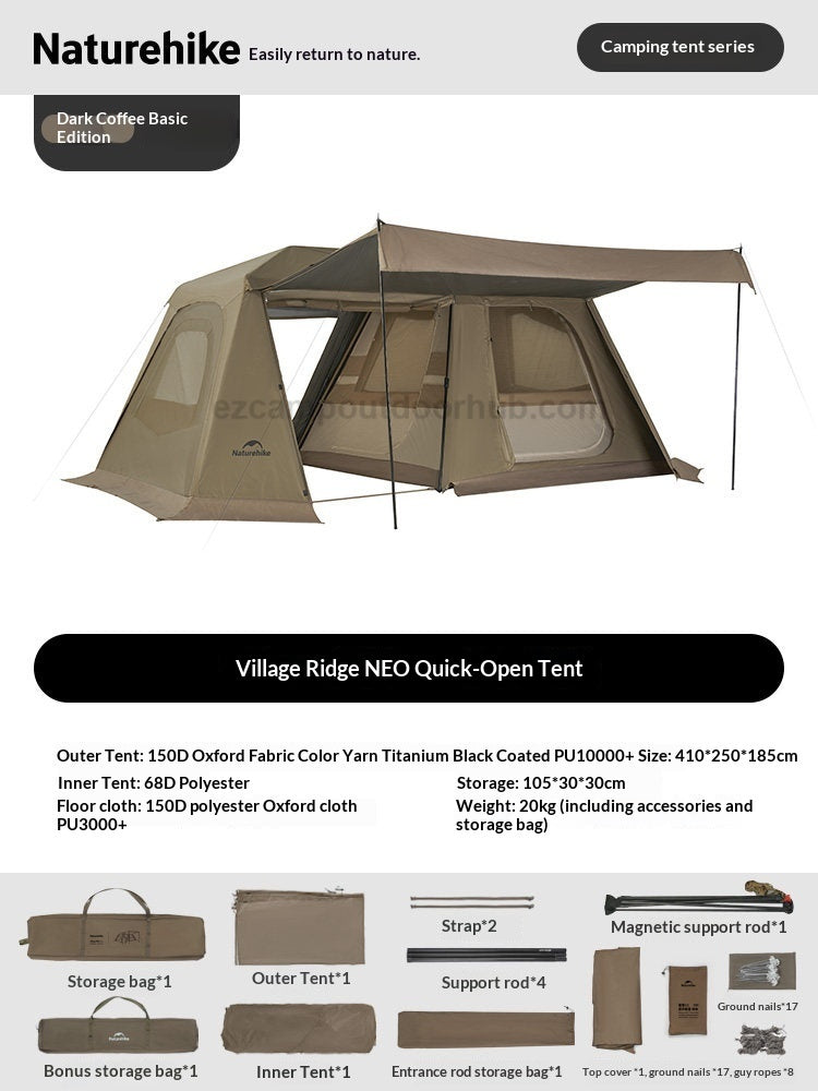 Naturehike VILLAGE 13 NEO Automatic Tent Cabin Style Multiple Settings Tent 1 Bedroom 1 Living Room Ti Black Coated Sunscreen 6 Person Outdoor