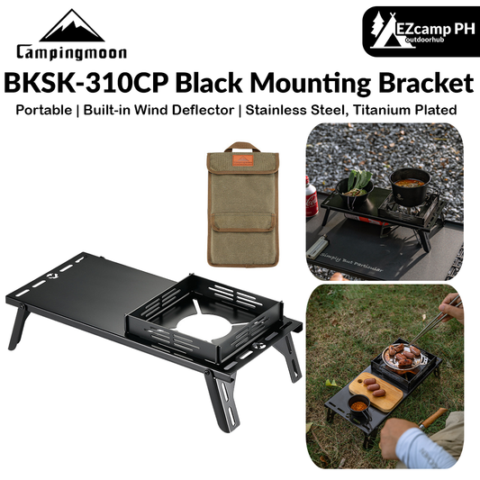 Campingmoon BKSK-310CP Black Mounting Bracket Portable Ultralight Stainless Steel Sturdy Stove Mount Butterfly Stove Folding With Storage Bag Camping Hiking Picnic Beach Travel Heavy Duty Original Camping Moon