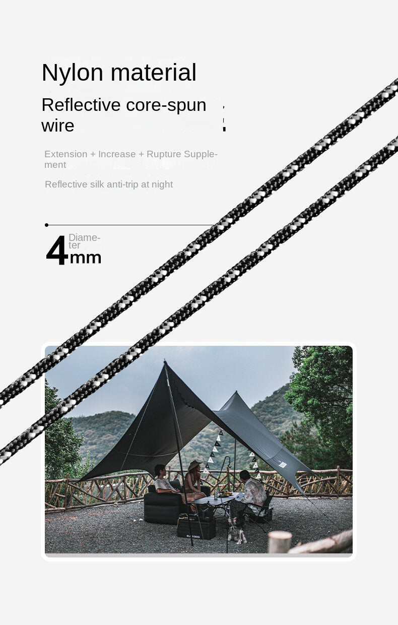 BLACKDOG Black Wind Rope 8pcs 4m Set with Buckle Tensioner Outdoor Camping Tent Tarp Awning Canopy Reflective Nylon Guy Lines 4mm String Size Pack