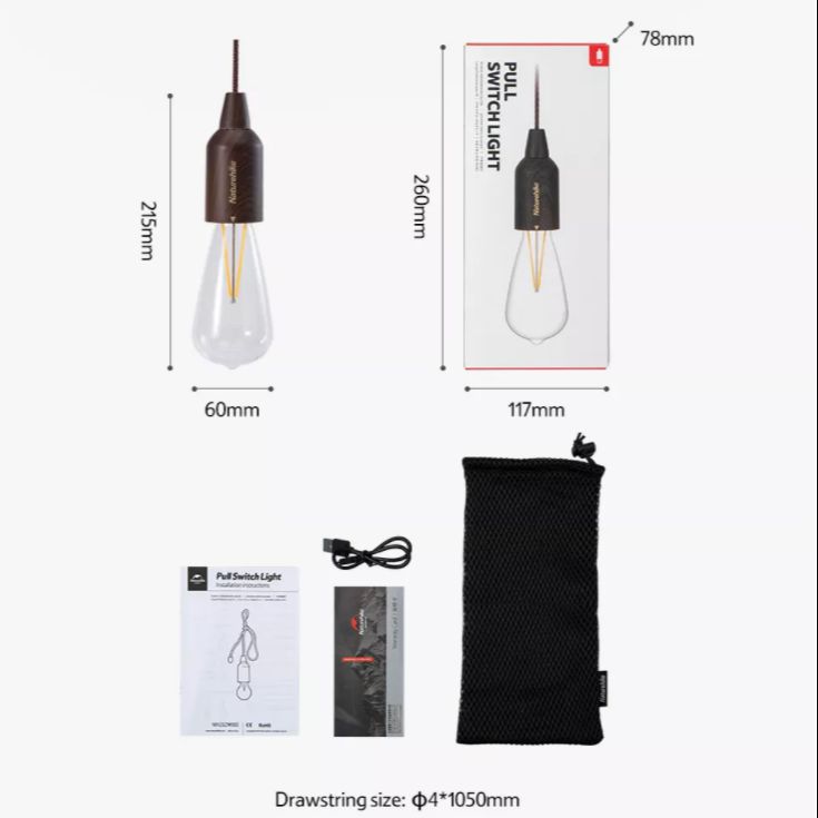 Naturehike STAR LINE LED Camping Outdoor Atmosphere Light Pull Line String Cord Power Switch IP44 Waterproof Ambient Lighting Lamp Bulb Battery or USB Rechargeable Operated Camp Glamping Tent Portable Hanging Rope Lantern Nature Hike