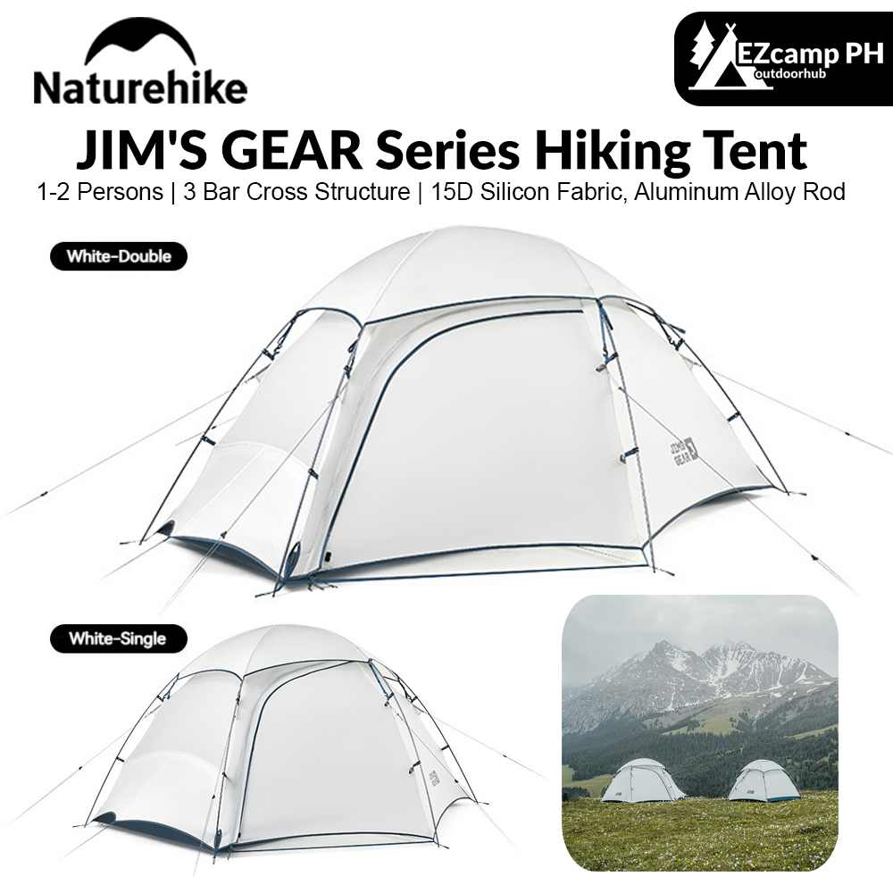 Naturehike JIM'S GEAR Series Hiking Tent Portable Ultralight Backpacking Tent 3 Bar Cross Structure 4 Seasons Camping Outdoor Picnic Beach Travel Tent 1-2 Persons 15D Nylon Waterproof Heavy Duty Original Nature Hike