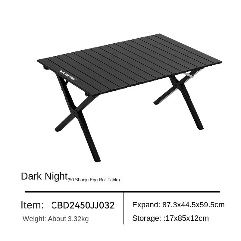 BLACKDOG Aluminum Alloy Egg Roll Folding Table Portable Camping Coffee Dining Table Outdoor Tourism Hiking Picnic Beach Foldable Board Triangular Cross Support Heavy Duty Orignal Nature Hike Black Dog