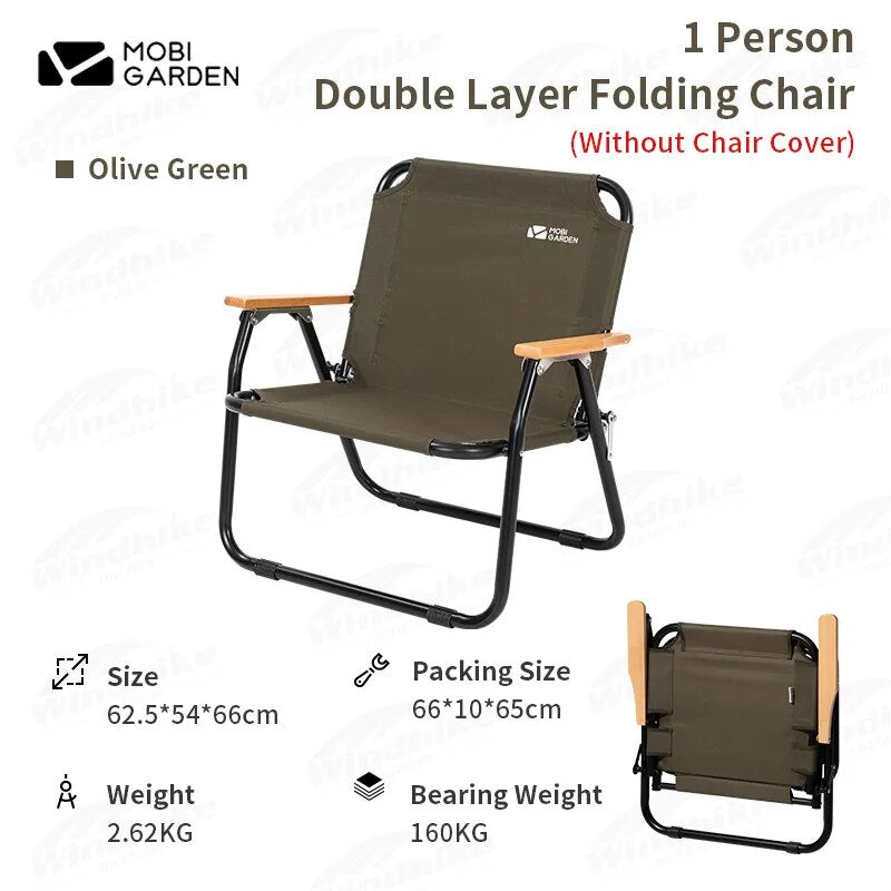 MOBI GARDEN Exquisite Outdoor Camping Kermit Chair 1-2 Persons Portable Folding Single Double Leisure Lazy Chair  Double Handrail Aluminum Alloy Bracket Backrest Armchair Travel Picnic Fishing Hiking Heavy Duty Original MobiGarden