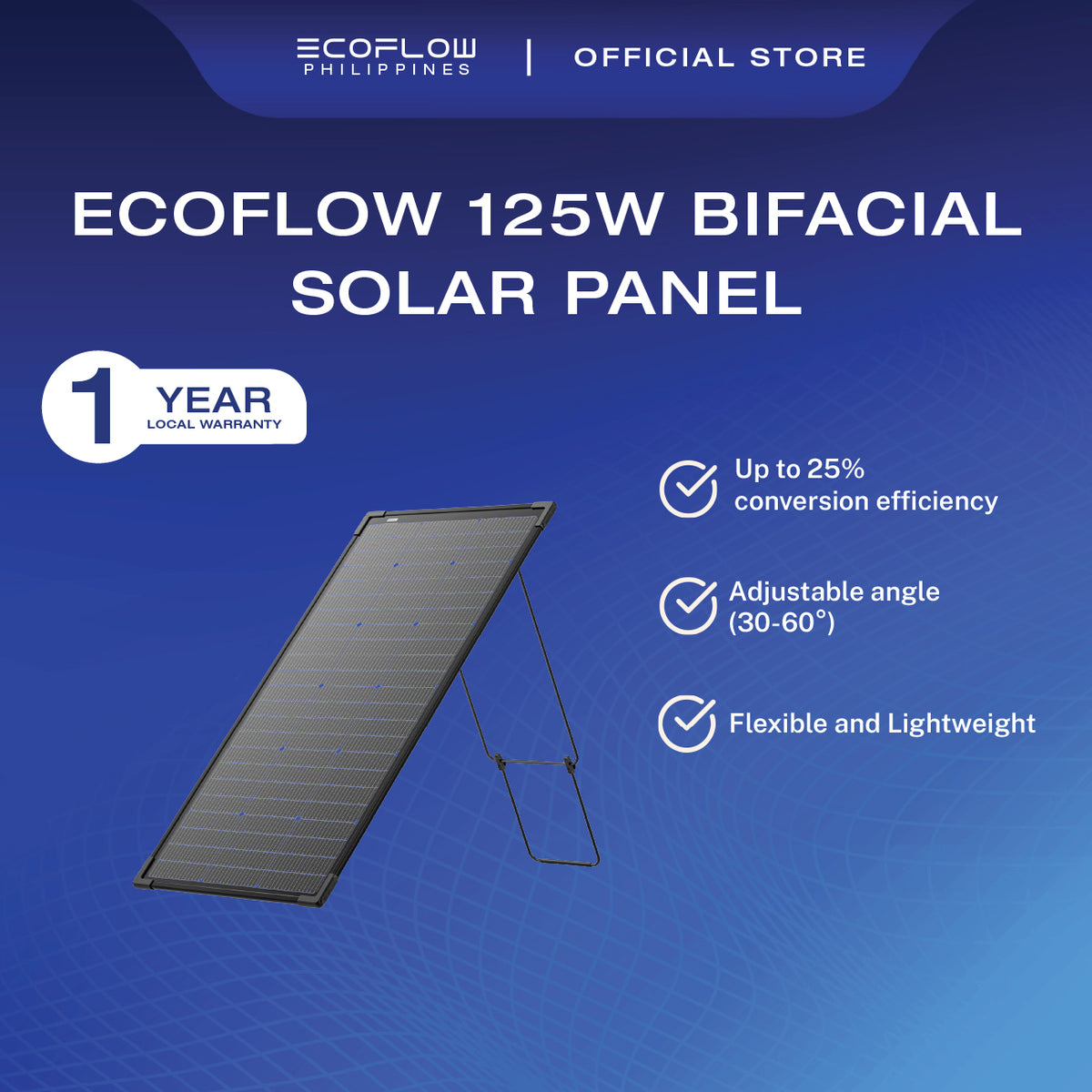 EcoFlow 125W Bifacial Portable Solar Panel High Efficiency Foldable Solar Charger For Camping