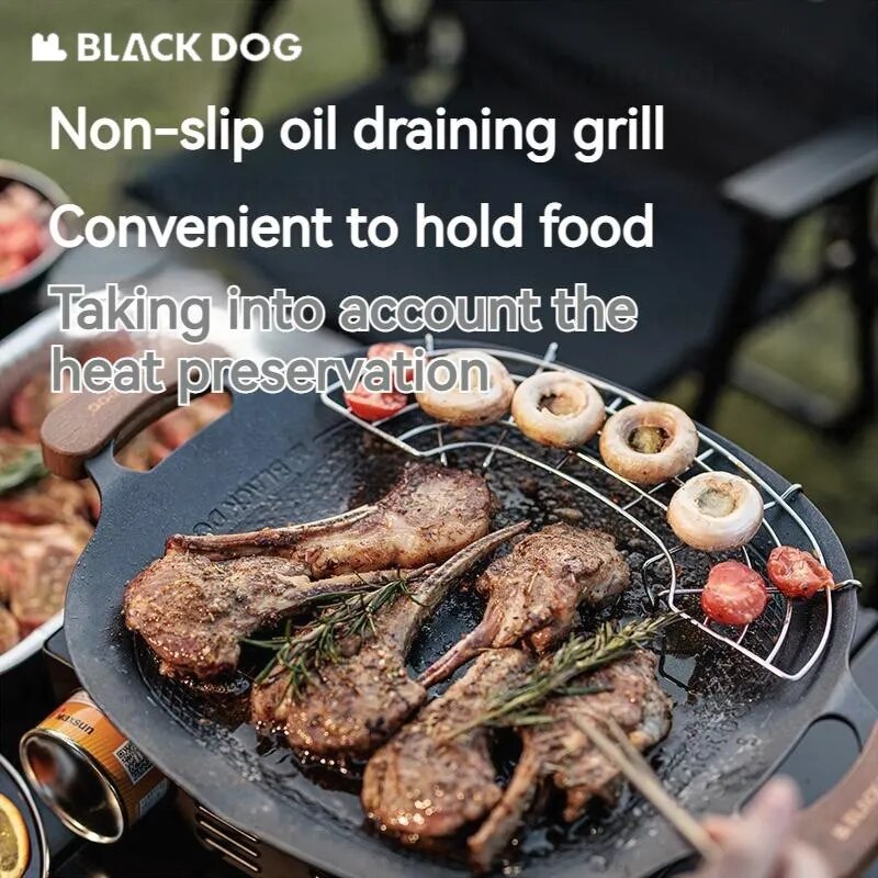 BLACKDOG by Naturehike Round Baking Pan Stove Grill Top Non-Stick Frying Grilling Korean BBQ Cookware Outdoor Camping Picnic Induction Ready Wood Handle with Bag Cooking Barbecue Equipment Utensil Black Dog Nature Hike