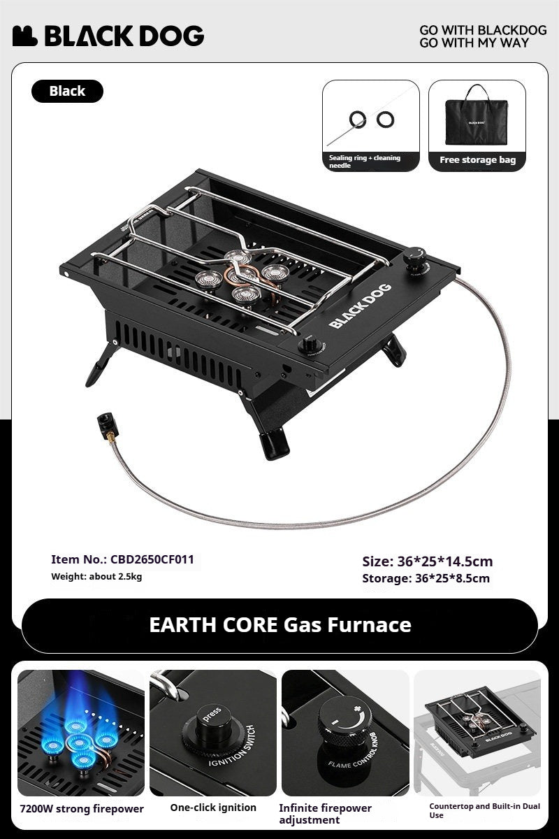 BLACKDOG EARTH CORE Gas Furnace Portable IGT Modular Stainless Steel Camping Stove With Precise Flame Control Outdoor Cooking Kitchenware
