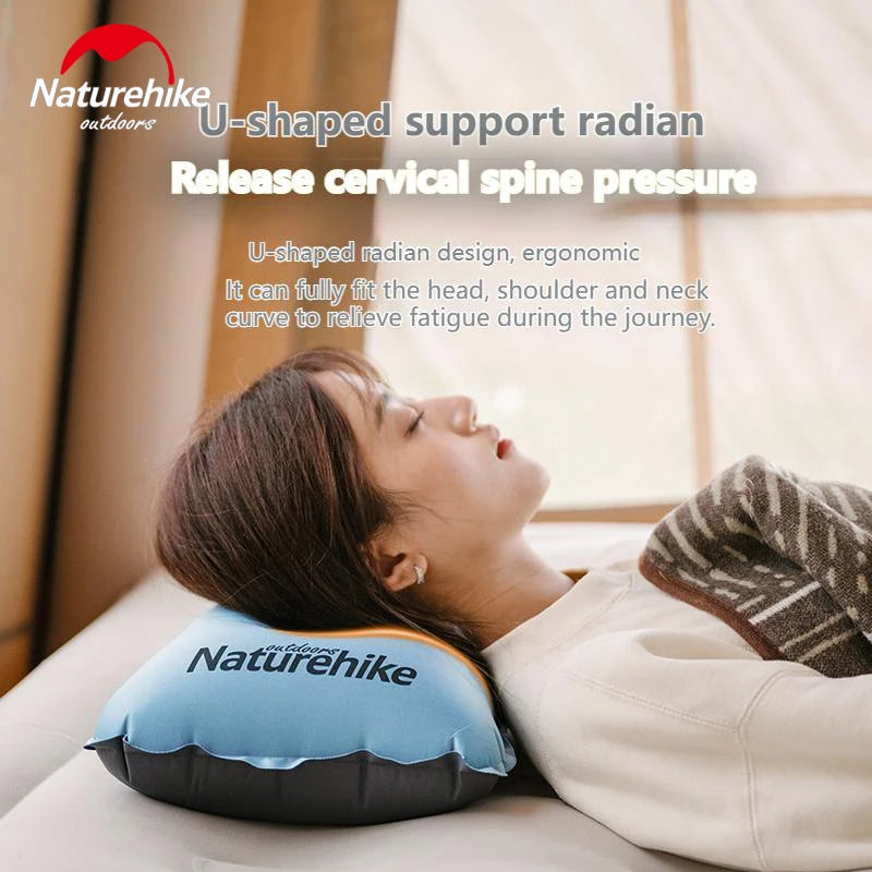Naturehike Automatic Inflatable Pillow Portable Ultralight Inflating Sleeping Air Sponge Cushion High Elastic Support Skin-Friendly Height Adjustable Travel