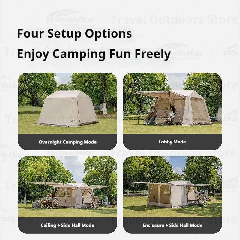 Naturehike VILLAGE 6.0 AIR BASE / FLAGSHIP 4-5 Persons Multiple Setups Inflatable Cabin Ridge Tent 15m² Usable Space Silver Coated Sunscreen Outdoor