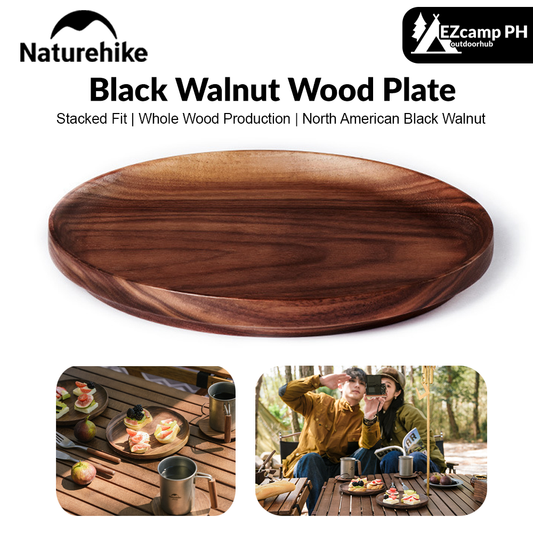 Naturehike Ultralight Black Walnut Wood Plate Portable Tableware Solid Wood Outdoor Western Food Fruit Salad Plate Camping Hiking Picnic Beach Travel Dish Diameter 20cm Original Nature Hike