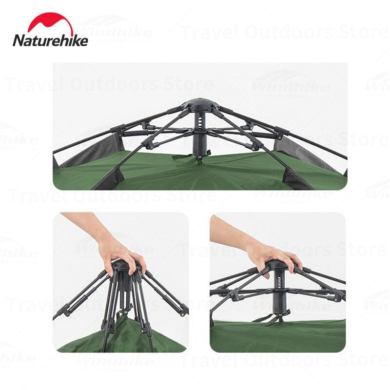 Naturehike Automatic Pop Up Camping Tent Fast Quick Build 3 and 4 Person Dome Style 210D Polyester Waterproof 3000mm Instant Auto Outdoor Shelter