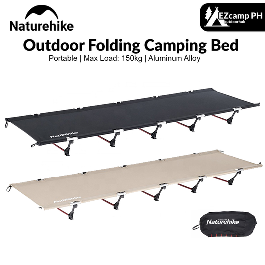 Naturehike Outdoor Portable Folding Low Rise Camp Bed Load up to 150KG Foldable Light Weight Aluminum Alloy Camping Sleeping Cot Gear Nature Hike