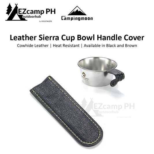 CAMPINGMOON Black Sierra Bowl Cup Cowhide Leather Handle Cover Holster Heat Resistant Case Camping Hanging Shera Tableware Cookware Accessories