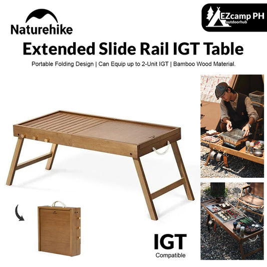 Naturehike Extended Slide Rail IGT Compatible Folding Portable Table Outdoor Camping Integrated Grill Stove Kitchen Cooking BBQ Picnic Multifunctional Wooden Table Bamboo Wood up to 2-Unit IGT Foldable Nature Hike