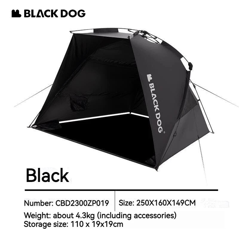 BLACKDOG by Naturehike Black Automatic Sunshade Beach Dome Tent Outdoor Canopy Fast Build UPF50+ Sunscreen Vinyl Coated Camping Picnic Fishing for 2-3 Person Waterproof PU3000mm Black Dog Nature Hike