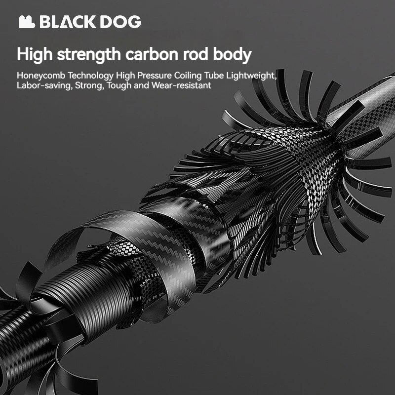 BLACKDOG by Naturehike BLACK SPINE Carbon Ultralight Folding Trekking Pole Hiking Mountaineering Climbing Trek Walking Stick Rod Telescopic 3-Section Only 205g Adjustable 65-135cm Black Dog Nature hike