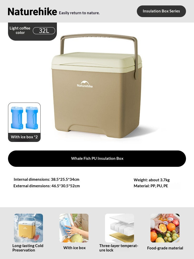 Naturehike 32L PU Insulated Box Portable Food-Grade Large-Capacity Cooler Chest Cold And Hot Up To 48H Food Drinks Ice Outdoor Camping
