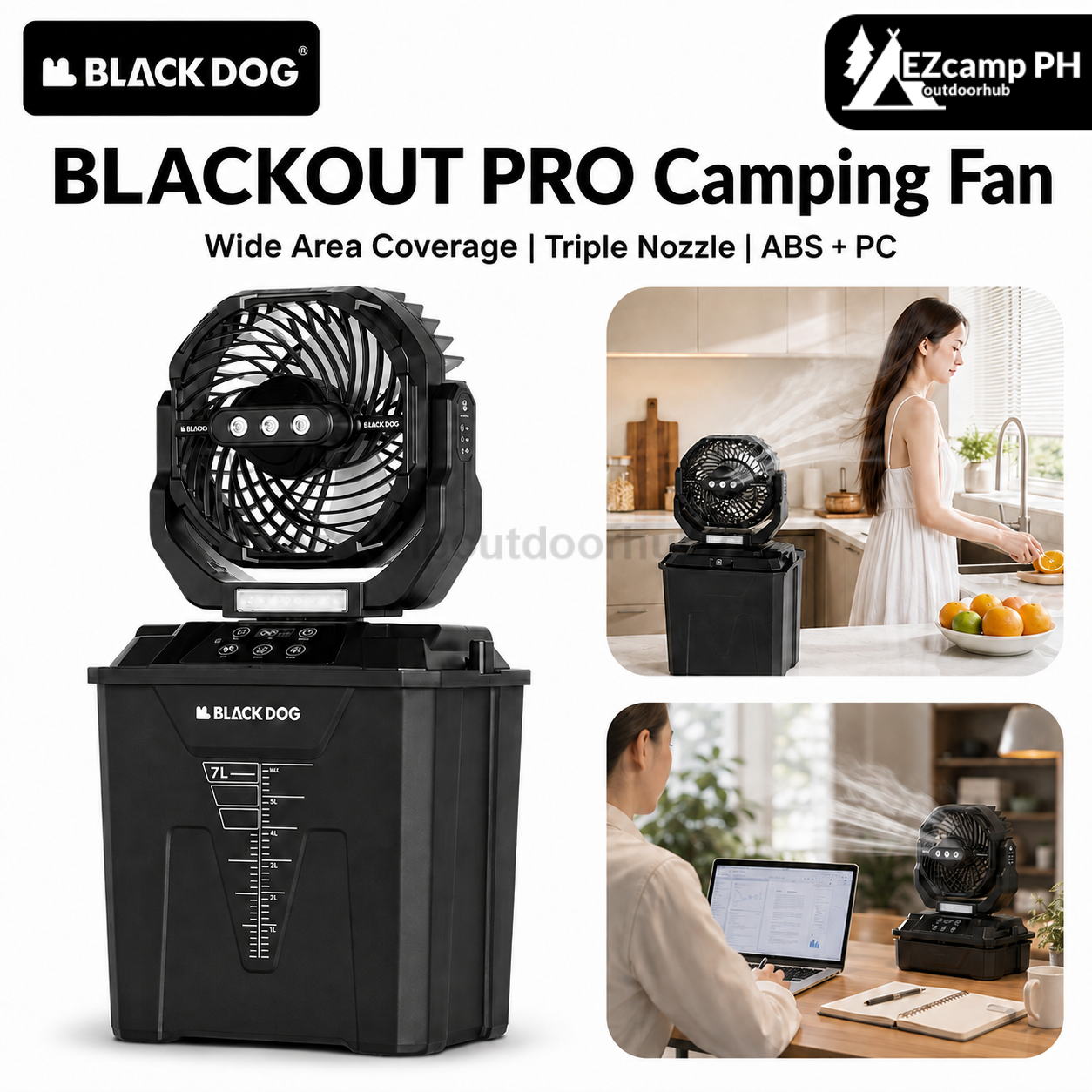 BLACKDOG BLACKOUT PRO Camping Fan Spray Fan Remote Control Water Tank Cooling Long Battery Life Table Fan Wall Fan Wide Area Coverage Outdoor