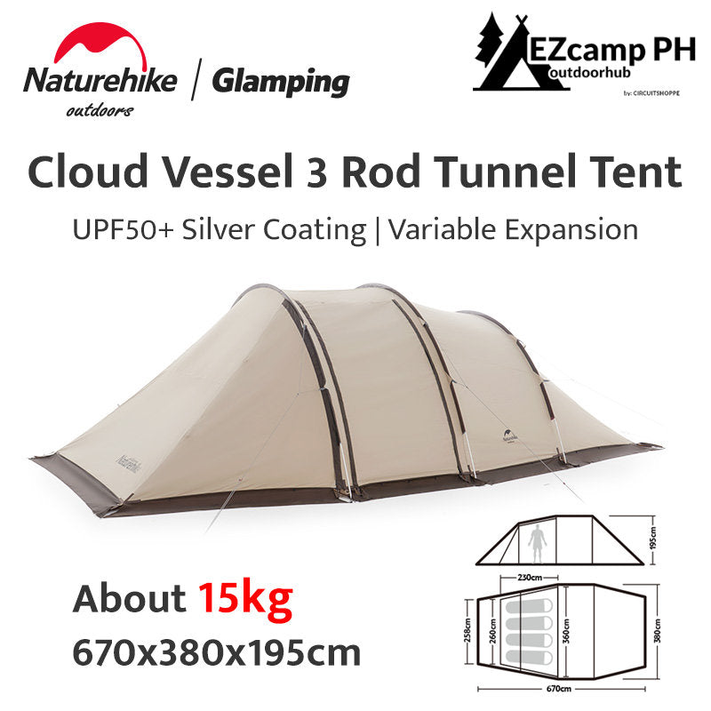 [Pre-Order] Naturehike CLOUD VESSEL 3 Rods Tunnel Type Camping Glamping Tent for 4 to 5 Person with Skirt Waterproof Windproof 12 sqm Large Space with Projector Screen Outdoor Portable Shelter Nature Hike