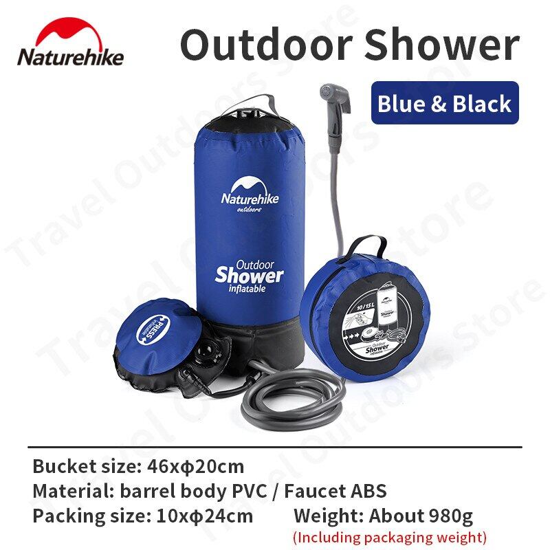 Naturehike Outdoor Shower Bath Bag Ultralight 980g PVC Water Storage Bag with Shower Camping Outdoor Bath 11L Large Capacity Air Pressurized Water Bag