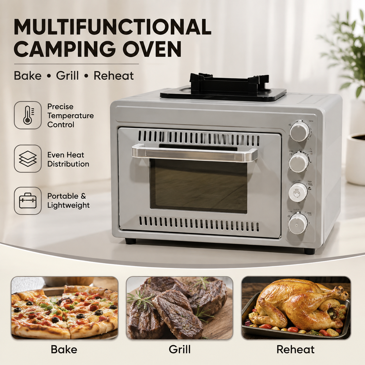 Multifunctional Camping Oven Portable 25L Large Capacity Butane Gas Oven With Stove Top Grill Bake Roast Outdoor Cooker Kitchenware Cookware