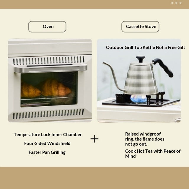 Multifunctional Camping Oven Portable 25L Large Capacity Butane Gas Oven With Stove Top Grill Bake Roast Outdoor Cooker Kitchenware Cookware