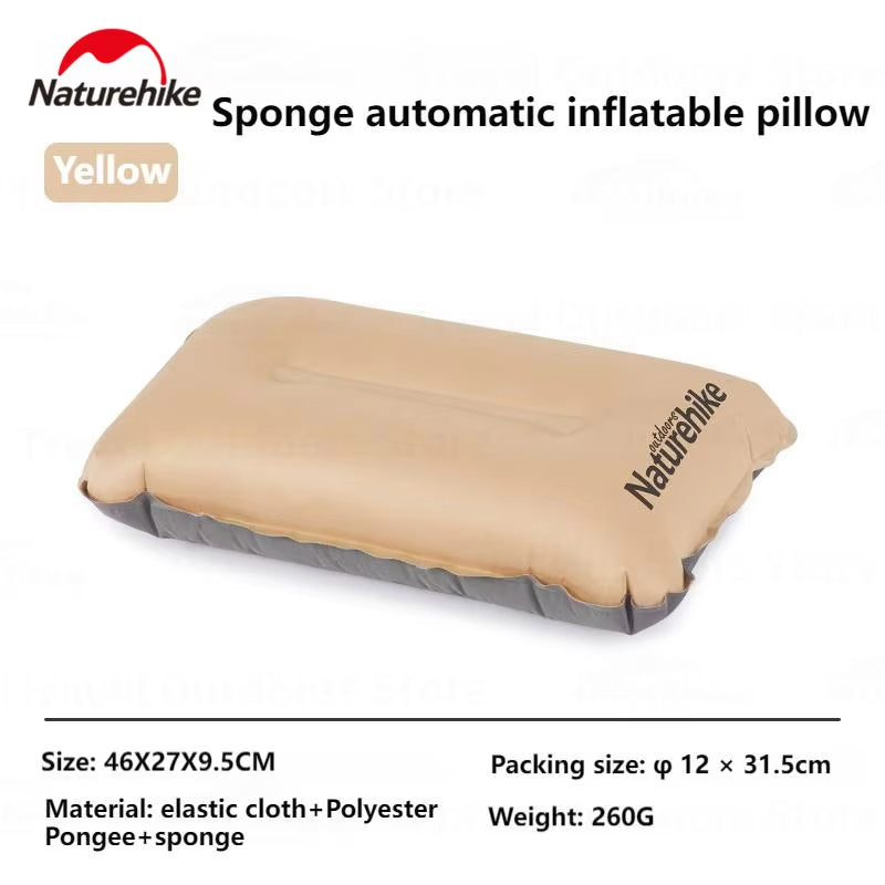 Naturehike Automatic Inflatable Pillow Portable Ultralight Inflating Sleeping Air Sponge Cushion High Elastic Support Skin-Friendly Height Adjustable Travel
