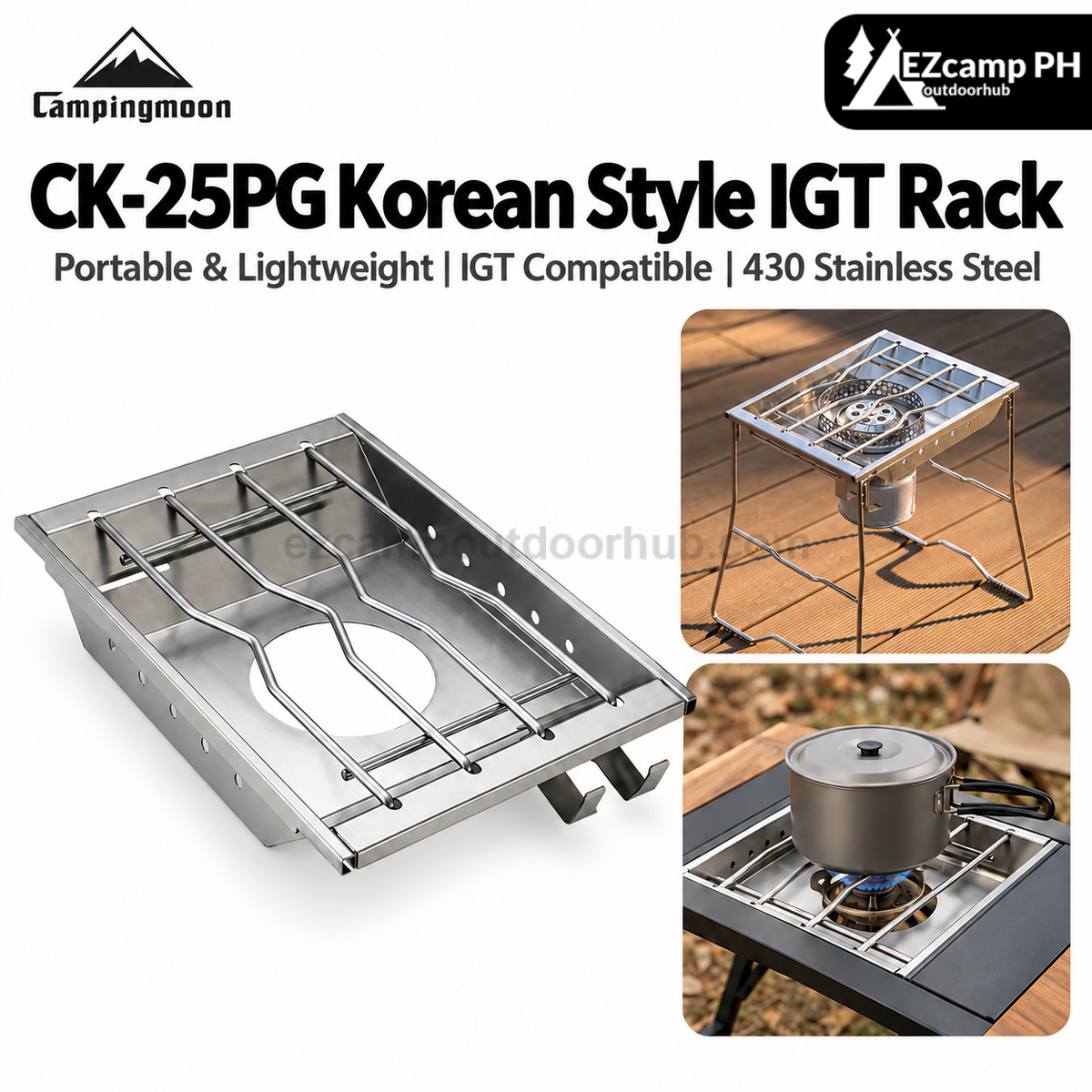 Campingmoon CK-25PG Korean Style IGT Rack Stainless Steel Windproof Butane Stove Plate Camping Table