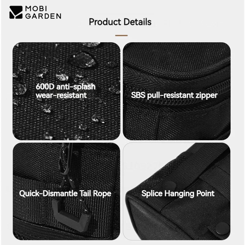 Mobi Garden 6pcs Set Spice Condiments Portable Storage Bag MOLLE Black Tactical Design Kitchen Cooking Sauce Seasoning Bottle Organizer Outdoor Camping Picnic Jar Canister Utensil Mobigarden