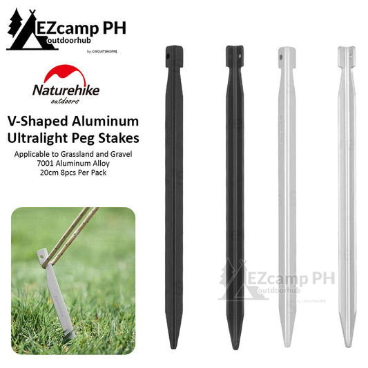 Naturehike V-Shaped Aluminum Ultralight Tent Pegs 8pcs Per Pack 20cm Grass Gravel Land Ground Nails Outdoor Hiking Camping Stakes