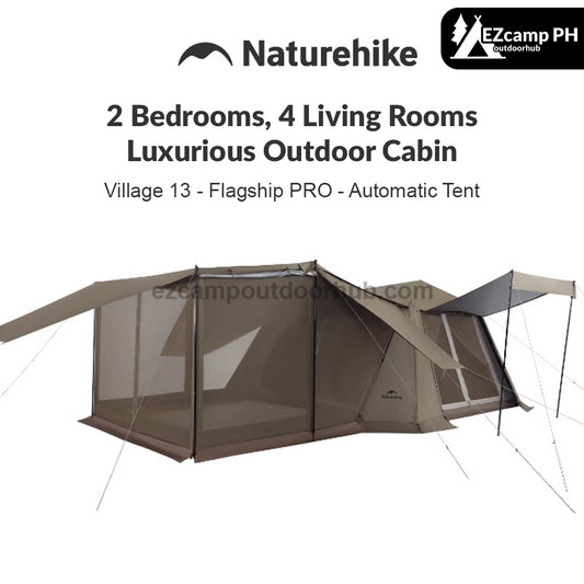 Naturehike VILLAGE 13 Flagship PRO Series Fast Build Automatic Cabin Style Tent for 4-8 Person Outdoor Waterproof Ti Black Vinyl Coated Sunscreen Light Aluminum Pole Frame Gen 3