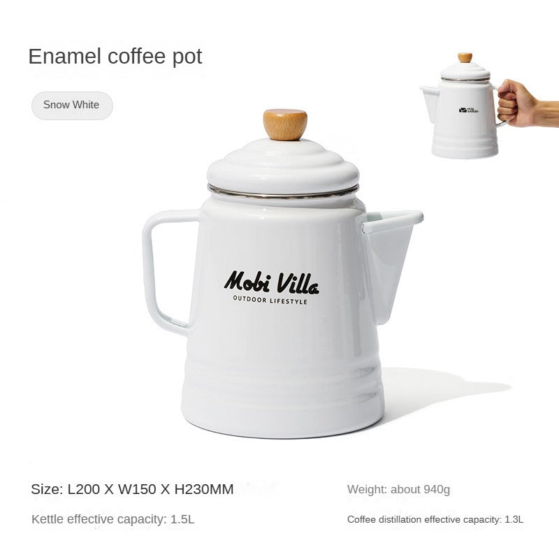 Mobi Garden Enamel Kettle Coffee Pot Portable Lightweight Cafe Maker Coffee Tea Hot and Cold Glazed Outdoor Camping Household Beach Travel Pot