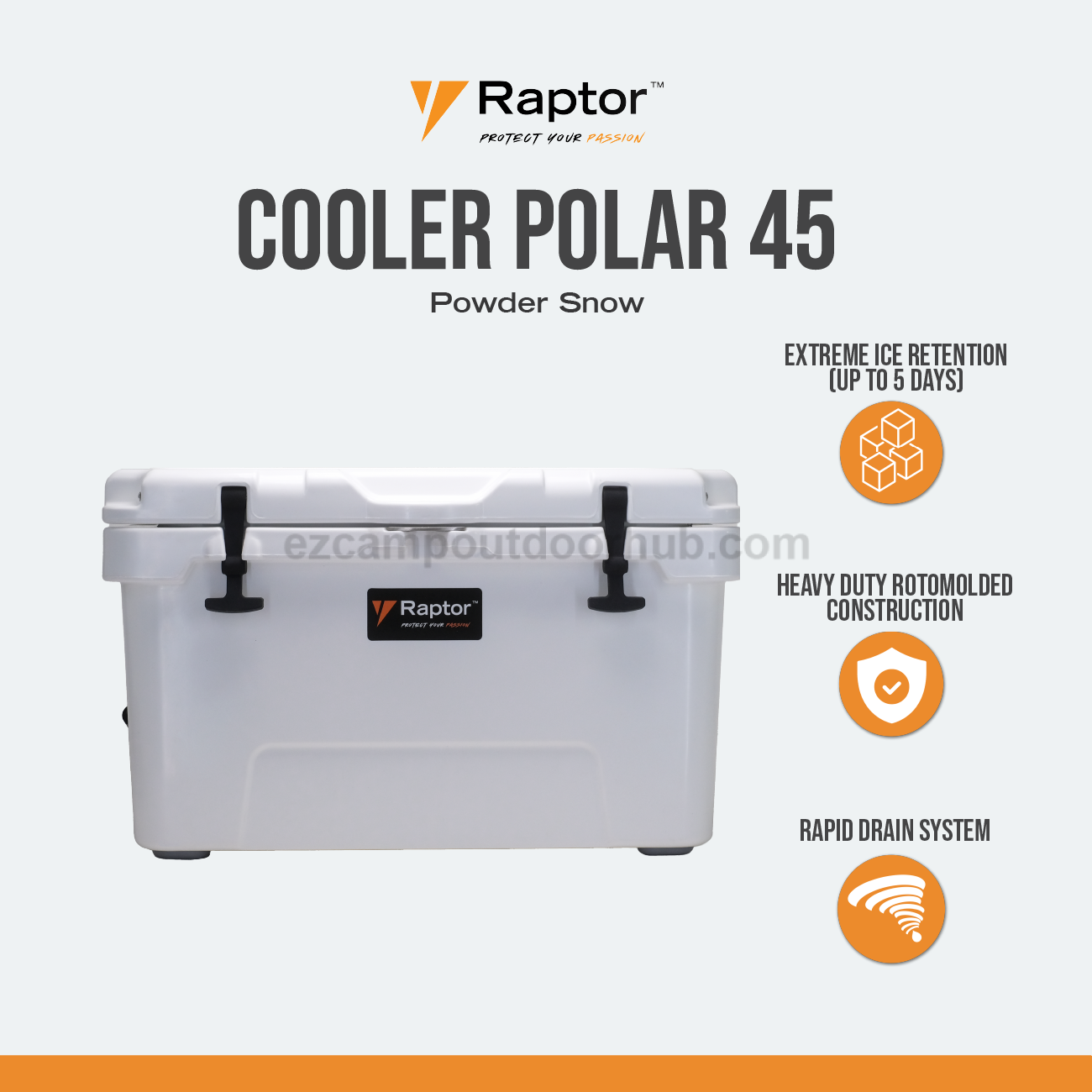 Raptor POLAR Hand Carry 45 45L Capacity Food Drink Ice Storage Chest Container Extreme Ice Retention Up To 5 Days Rotomolded Cooler Outdoor
