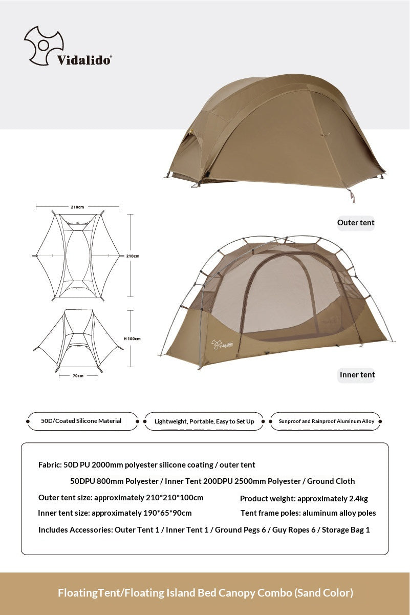 Vidalido Floating Island Bed Tent Double Layer Off The Ground Single Cot Bed Tent For 1 Person Waterproof Mosquito Repellent Field Folding Bed Outdoor