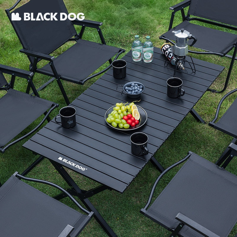 BLACKDOG Aluminum Alloy Egg Roll Folding Table Portable Camping Coffee Dining Table Outdoor Tourism Hiking Picnic Beach Foldable Board Triangular Cross Support Heavy Duty Orignal Nature Hike Black Dog