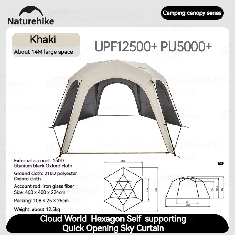 Naturehike CLOUD WORLD Series Hexagon Dome Modular Automatic Tent Canopy UPF12500+ Sunshade Windproof Waterproof PU5000+ Quick Open Tent Tarp Chimney