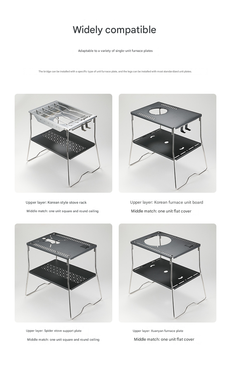 Campingmoon G-38 1 Unit IGT Table Frame Portable Foldable Multipurpose Stainless Steel 2 Level Integrated Grill Table Bridge Outdoor Camping BBQ Grill