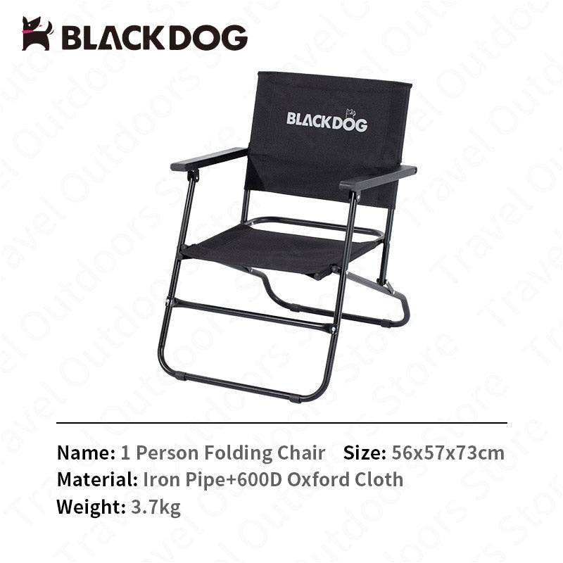 BLACKDOG Portable Black Folding Chair 3.7kg Durable 120kg Max Load Anti-skid Iron Pipe Support Kermit Foldable Chair With Armrest And Backrest Outdoor Hiking Beach Picnic Travel Camping  Heavy Duty Black Dog