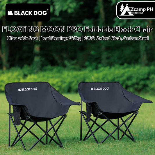 BLACKDOG FLOATING MOON PRO Foldable Black Chair Outdoor Portable Folding Ultralight Stool Chair Camping Hiking Beach Fishing Picnic Travel Armchair 120kg Max Load Heavy Duty Original Black Dog