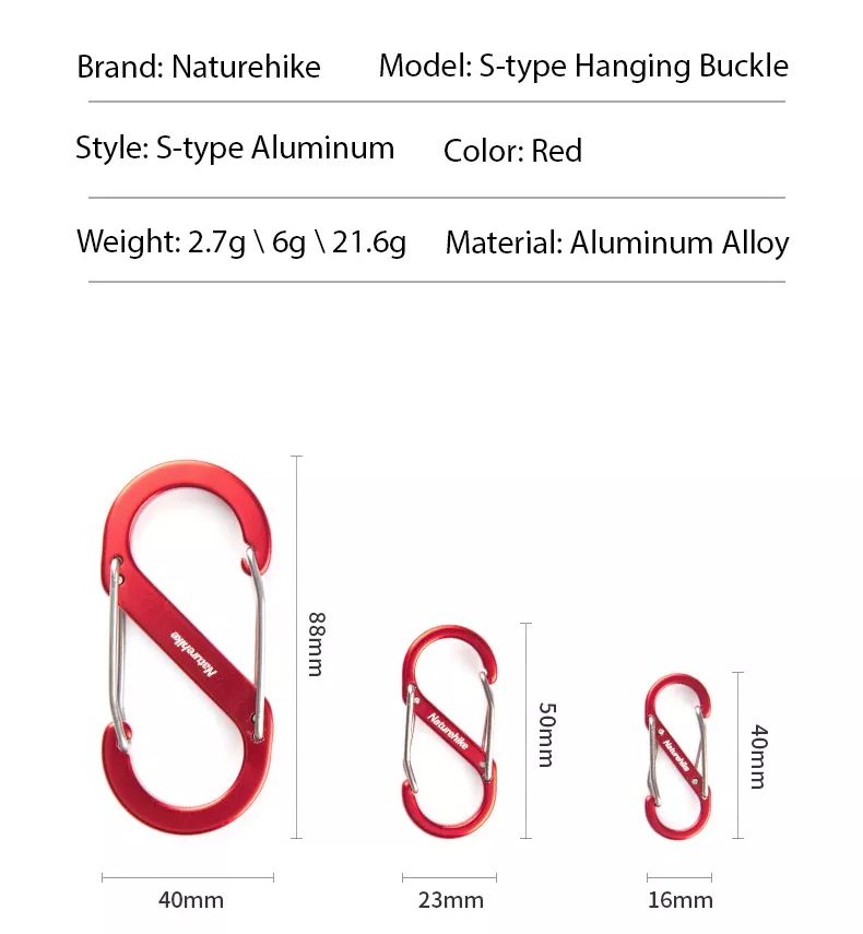 Naturehike S-Type Dual Aluminum Alloy Carabiner Buckle Small Medium Large 4CM 5CM 9CM S Type Hanging Double Utility Strap Keychain Holder Heavy Duty Hook Nature Hike Key Chain