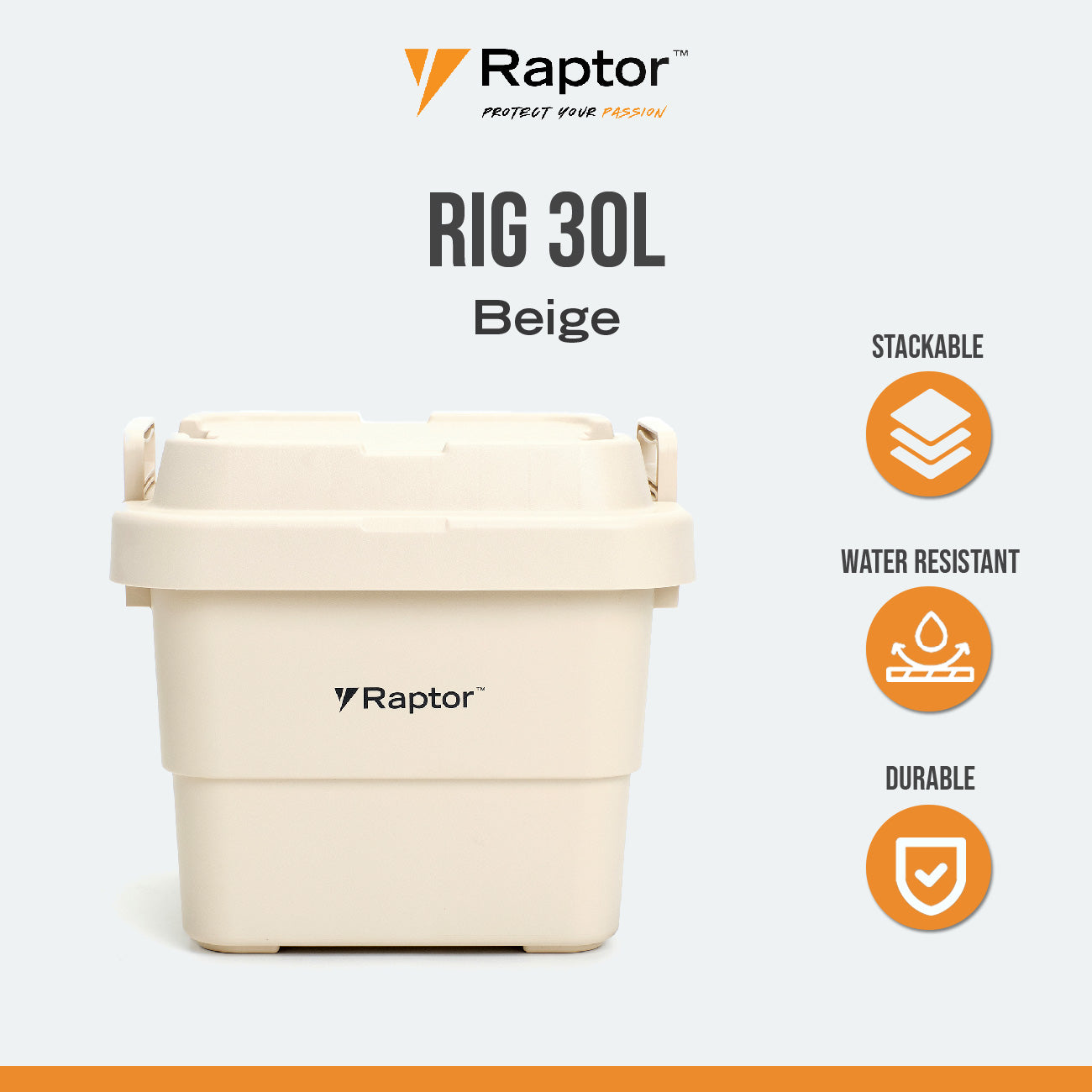 Raptor ROVER Series Storage Rig Box Multipurpose Organizer 30L 50L 70L Large Capacity Reinforced Grid Lid Stackable & Nesting Design Wood Tabletop