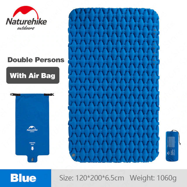 Naturehike SINGLE | DOUBLE Air Inflatable Bed Mat Outdoor Camping Tent Pad with Optional Inflate Bag Pump 6.5CM Thick Ultralight Portable Folding