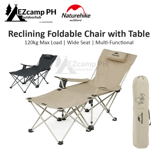 Naturehike 2 in 1 Reclining Foldable Camping High Back Chair Folding Outdoor Portable Lying Multi-Functional Recliner Stool Seat Table 120kg Max Load