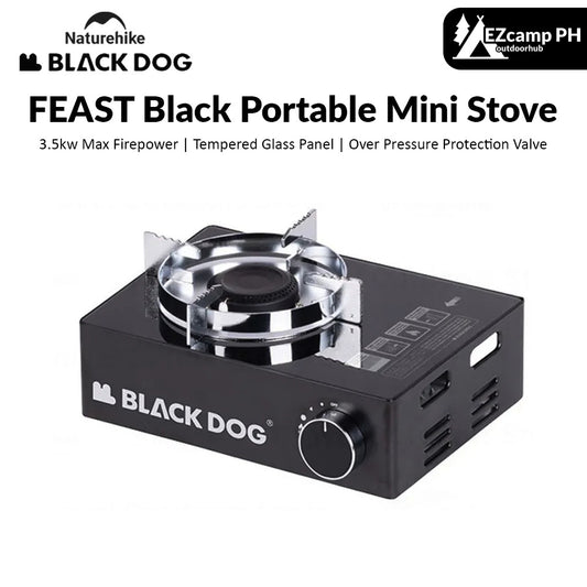 (Pre-Order) BLACKDOG by Naturehike FEAST Black Portable Mini High Power Butane Gas Stove 3.5kw Max Firepower Tempered Glass Panel Canister Outdoor Camping Cooking Cassette Burner Black Dog Nature Hike