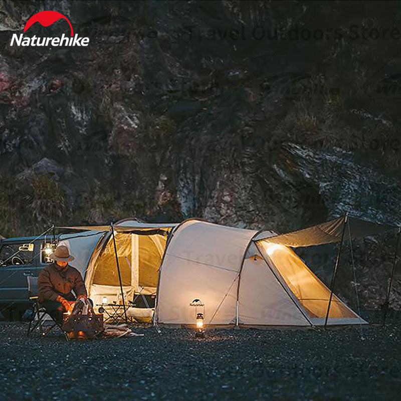 [Pre-Order] Naturehike CLOUD VESSEL Series Car Tail Tunnel Type Camping Tent for up to 4 Person Large 1 Bedroom 1 Living Room Multiple Setting Outdoor Shelter 150D Oxford Waterproof Premium Family Group Car Back Rear Tent Nature Hike