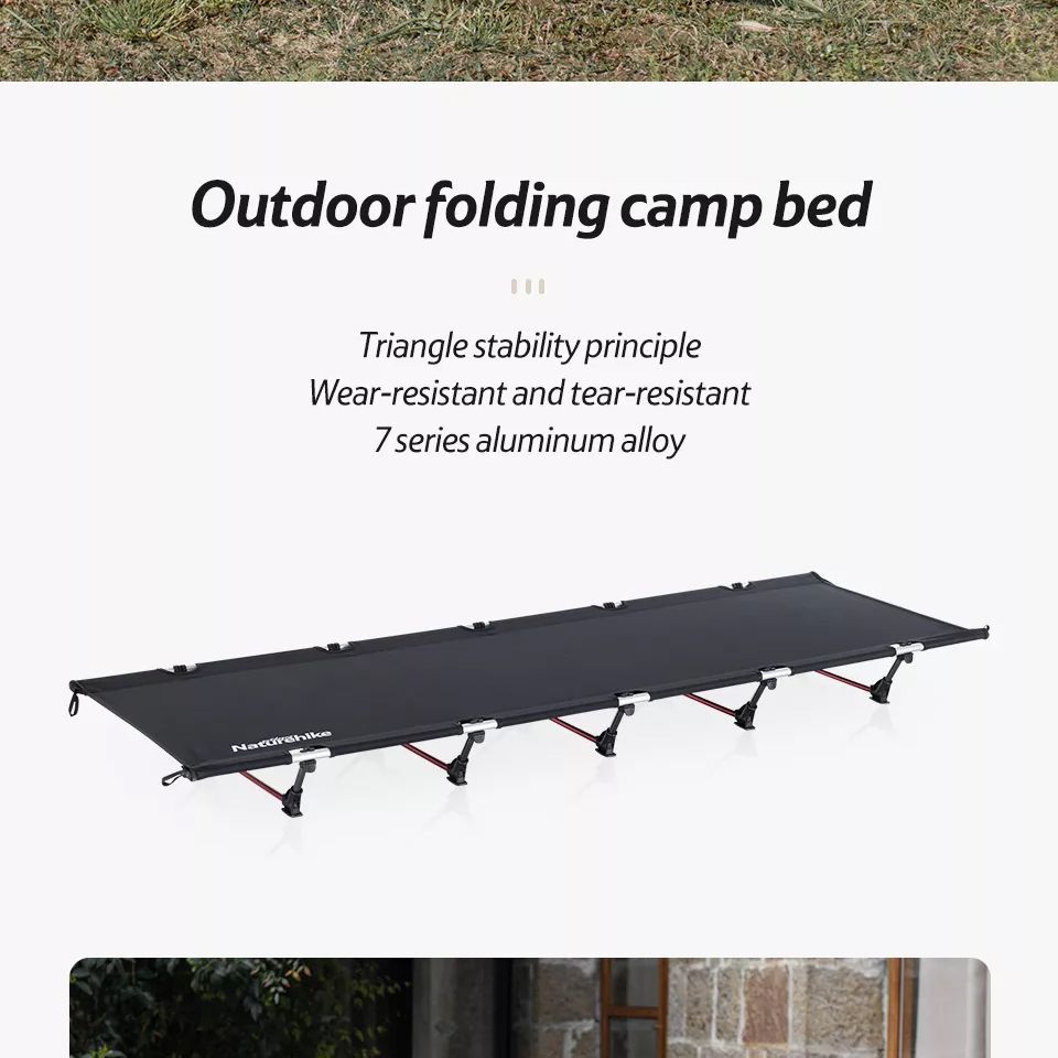 Naturehike Outdoor Portable Folding Low Rise Camp Bed Load up to 150KG Foldable Light Weight Aluminum Alloy Camping Sleeping Cot Gear Nature Hike