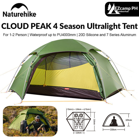 Naturehike CLOUD PEAK Ultralight Camping Tent for 1-2 Person Portable Waterproof 20D Silicone Outdoor Hiking Backpacking 4 Season Tent 7 Series Aluminum Alloy Pole Nature Hike