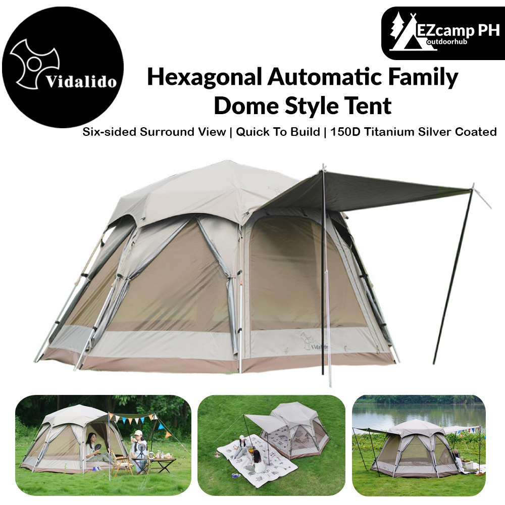 Vidalido Hexagonal Automatic Family Dome Style Tent Portable Lightweight Folding for 4-6 Person Leisure Quick Opening Sunshade Dome Shelter Tent